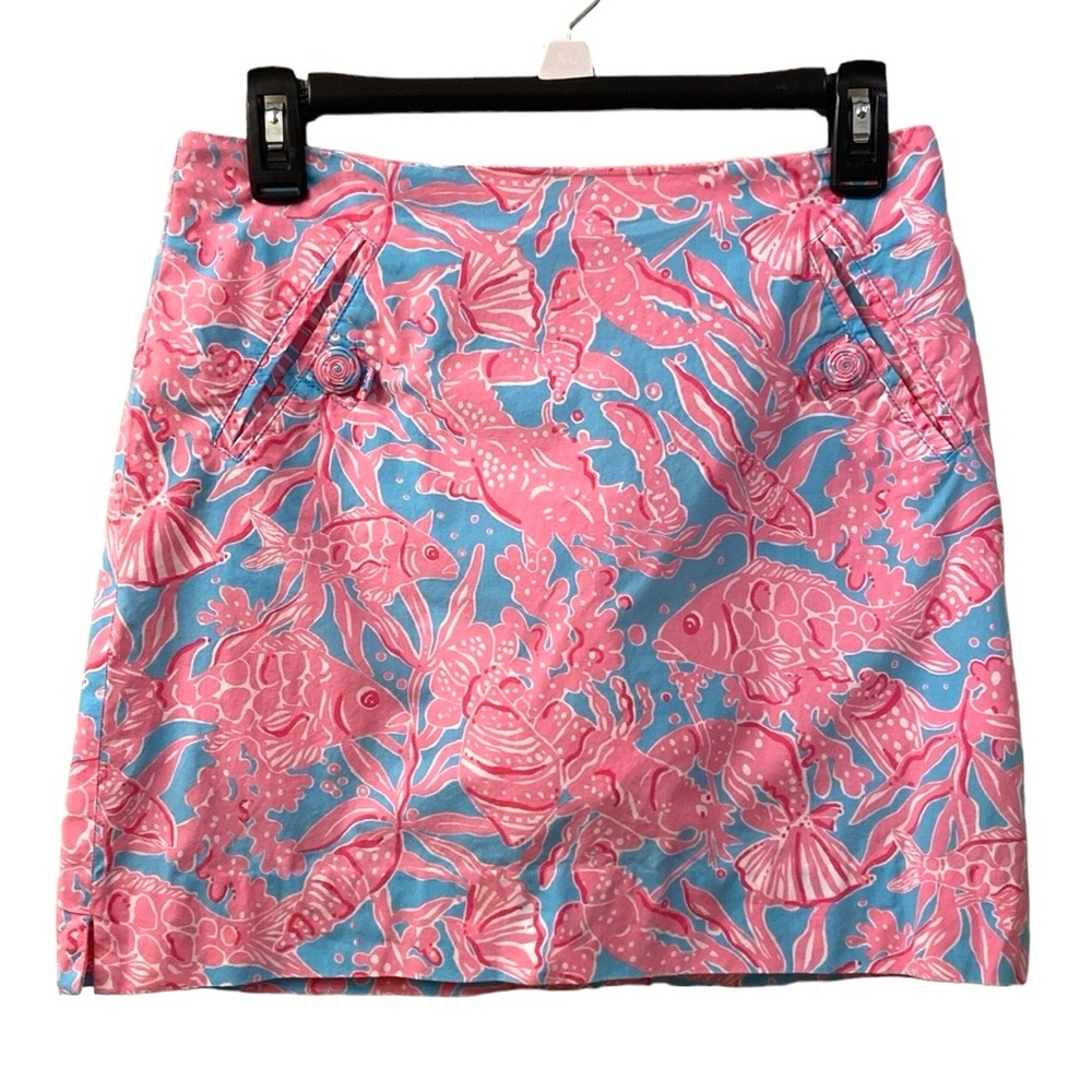 Lily Pulitzer Skort Pink Blue Nautical Fish Crab Lobster pockets Zipper WM SZ 0
